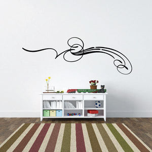 Black pinstripe vinyl vehicle decal with sweeping swirl lines