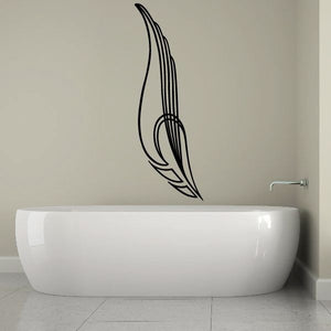 Black pinstripe feather vinyl decal with sweeping curved lines