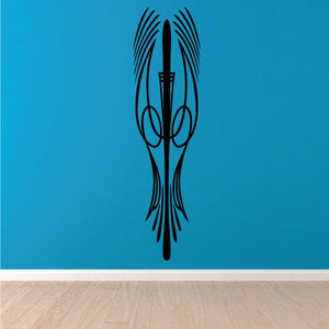 Black pinstripe vinyl decal with winged feather design