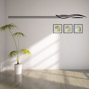 Black vehicle pinstripe vinyl decal with long horizontal stripe and curved front outline.