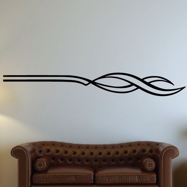 Black pinstripe vinyl vehicle decal with flowing swoosh lines and leaf-like tail