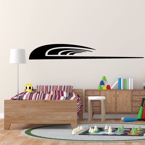 Black vehicle pinstripe vinyl decal with flame stripe outline and long swoosh line