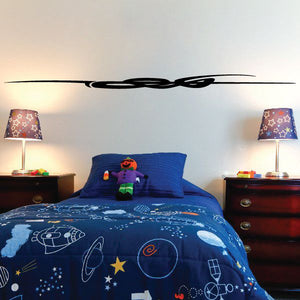 Blue space-themed bed comforter with rocket, stars, and planet motifs