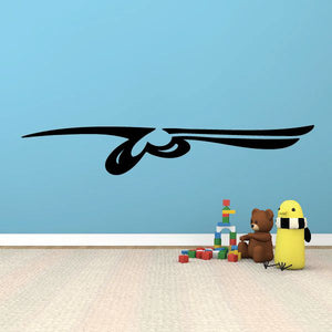 Black winged pinstripe vinyl decal with central swirl and eye motif.