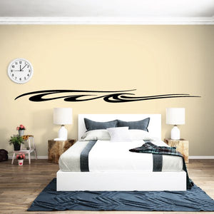 Black vehicle pinstripe vinyl decal with swooping flame swirl lines