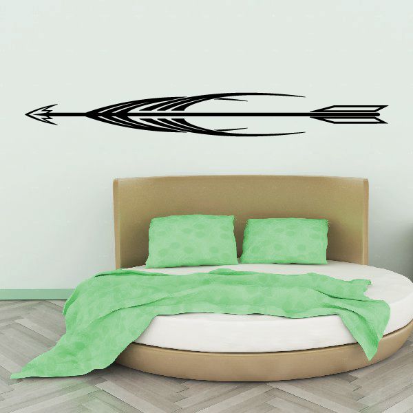 Vehicle pinstripe vinyl decal with black arrow and swirl graphic