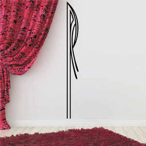 Pinstripe vinyl decal with tall curved stripe design, black outline and red fill