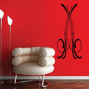 Black pinstripe monogram vinyl decal with ornate scrollwork