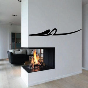 Black pinstripe vinyl decal with sweeping curved line and flame-like swoosh