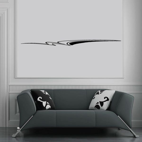 Vehicle pinstripe vinyl decal with black swoosh and flame tips