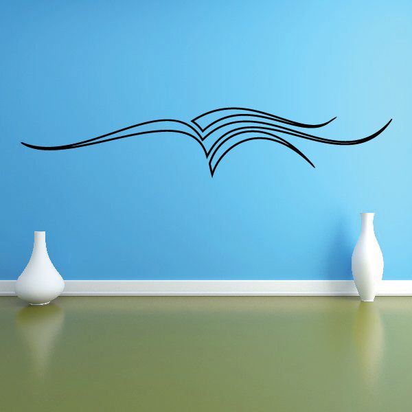 Vehicle pinstripe vinyl decal with blue black tribal-style line design