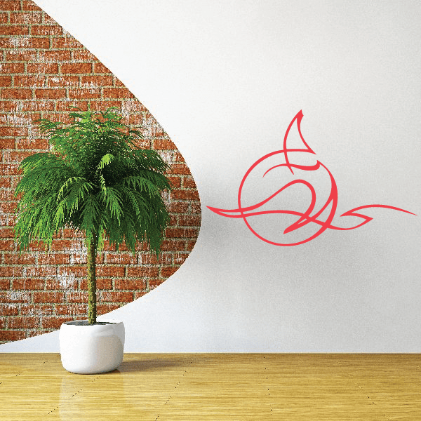 Red vehicle pinstripe vinyl decal with curved swirl and bird-like outline