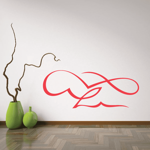 Car pinstripe vinyl decal, red curved script swooshes and flame-like accents