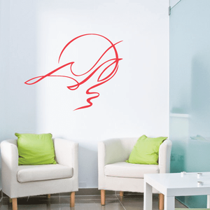 Red vehicle pinstripe vinyl decal, stylized car swirl design on white background