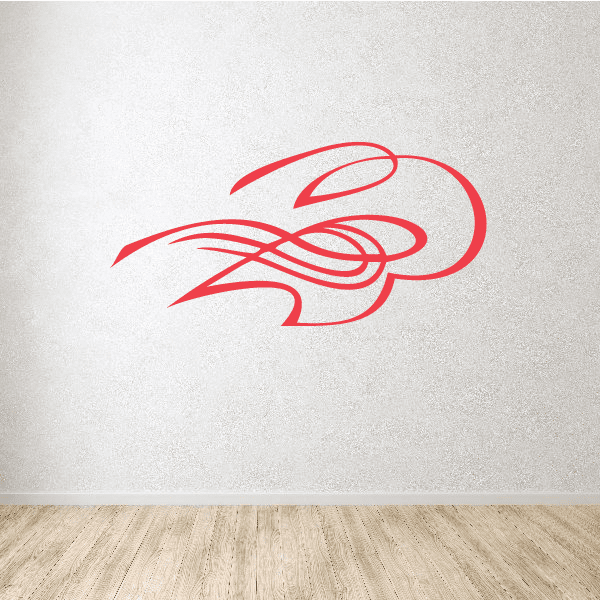 Red vinyl vehicle pinstripe decal with stylized swoosh graphic