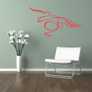 Red pinstripe vinyl car decal with swirl and script lines