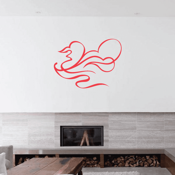 Red vehicle pinstriping decal with curling swirl lines on white backing