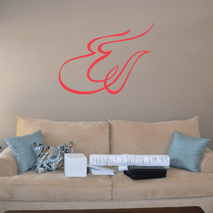 Red vinyl pinstripe decal with stylized cursive graphic