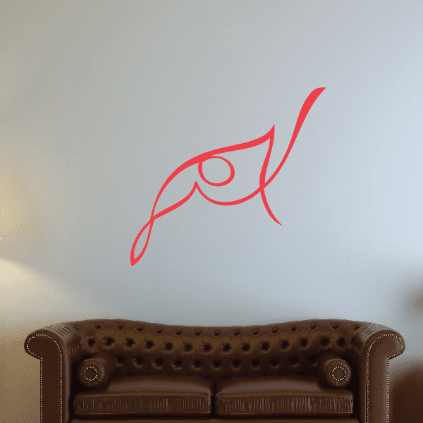 Red pinstripe vinyl decal with curved swirl and eye-like design