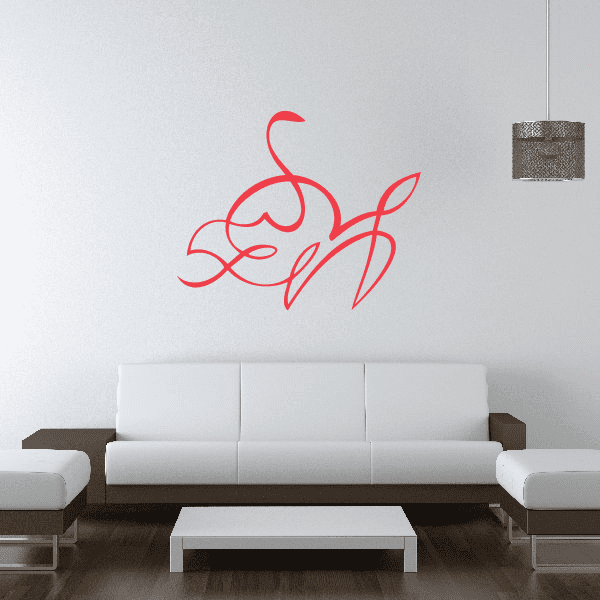 Red vehicle pinstripe decal with flowing swirl script design