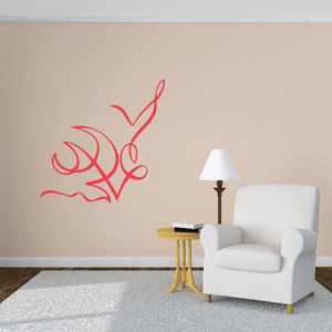 Red vinyl pinstripe decal with swirling tribal-style outline