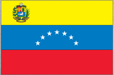 Venezuela flag sticker with coat of arms and blue and red stripes