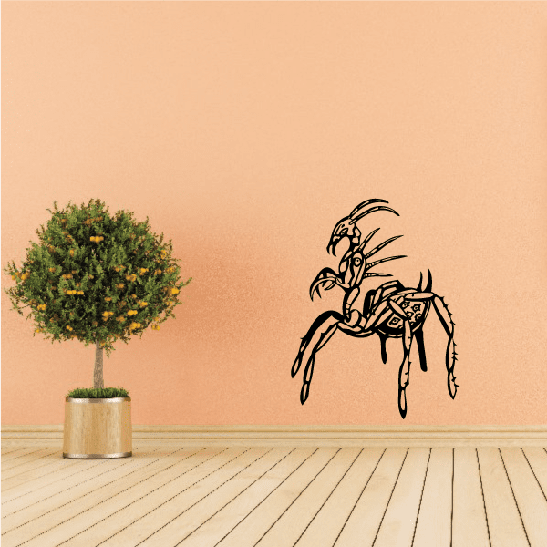 Praying mantis decal, black line art of a clawed insect
