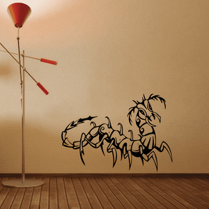Black line-art centipede wall decal with segmented body and clawed legs