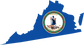 Virginia state flag sticker with circular seal centered on blue Virginia map outline