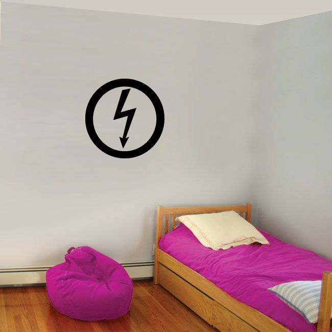 Black lightning bolt arrow wall decal in a circle