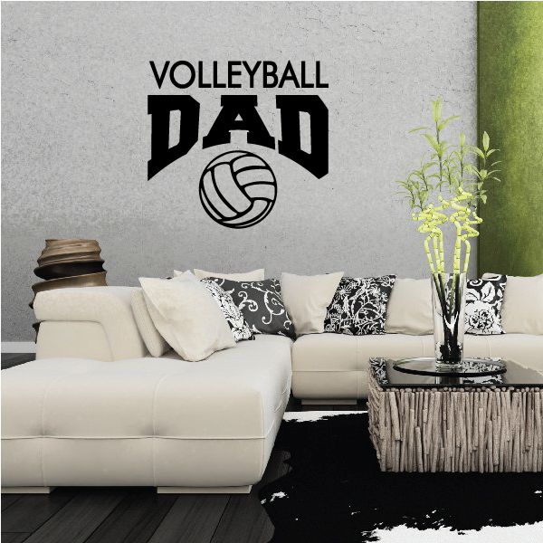 Volleyball dad wall decal with bold black text and volleyball icon