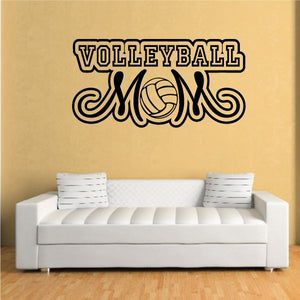 Volleyball mom wall decal with bold black and white lettering and volleyball graphic