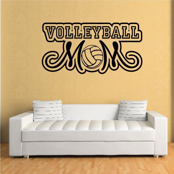 Volleyball mom wall decal with bold black and white lettering and volleyball graphic