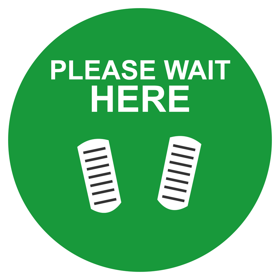 12" Green Please Wait Here Non-Slip Flooring Sticker - Multi-Pack, isolated printed sticker artwork