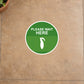 Non-slip circular floor sticker with green 'PLEASE WAIT HERE' text and foot icon