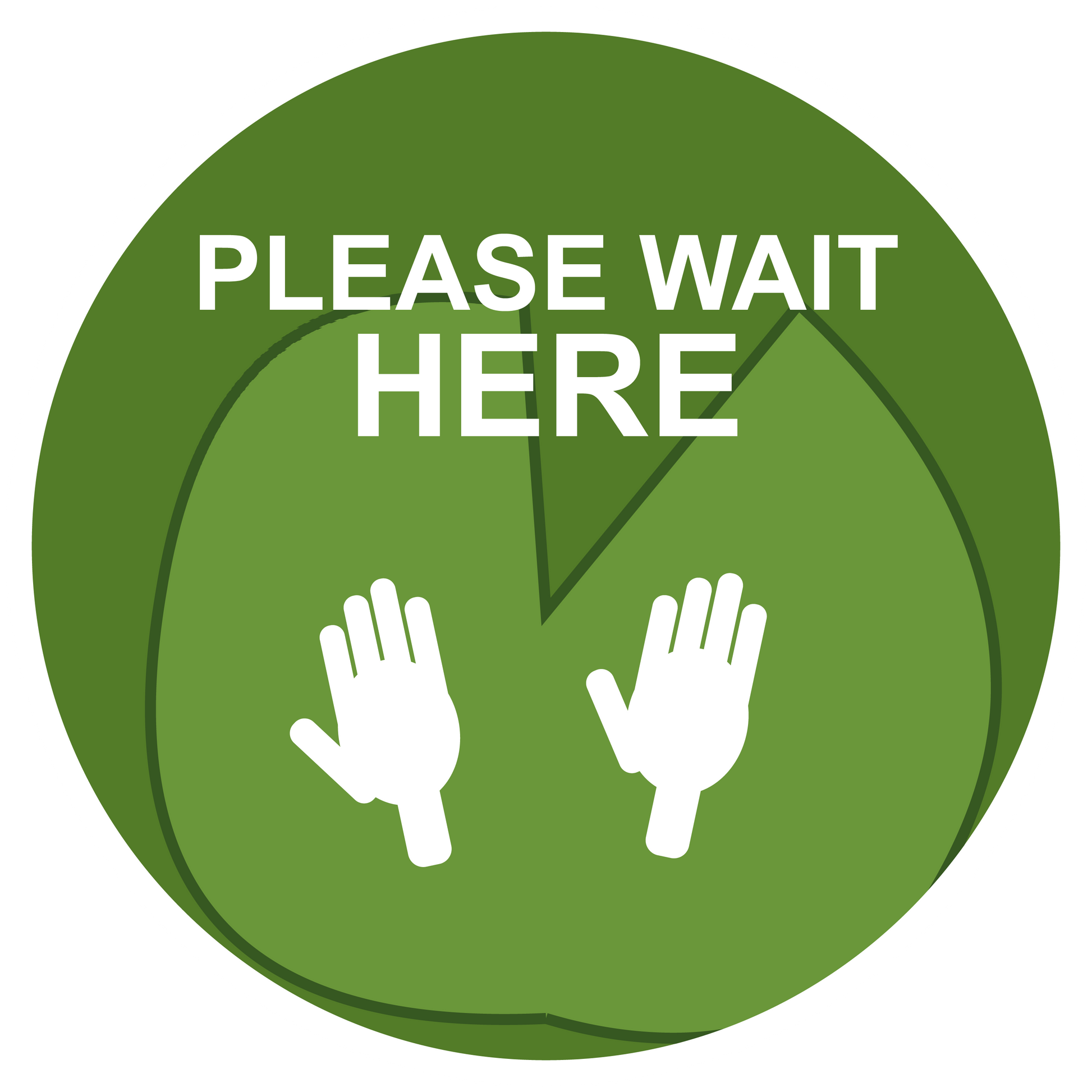 Green non-slip floor sticker: PLEASE WAIT HERE with hand icons