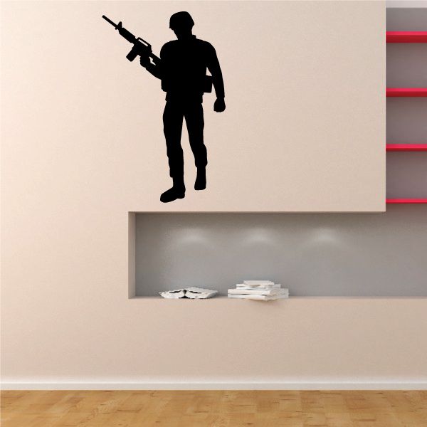 Soldier with rifle wall decal, black silhouette