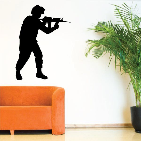 Black walking soldier rifle decal silhouette