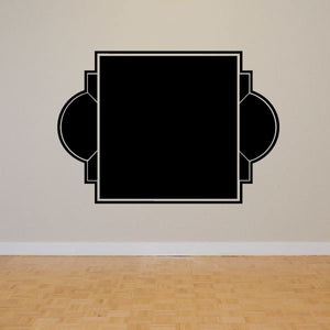 Black vinyl wall decal with square center and decorative outlined badge shape