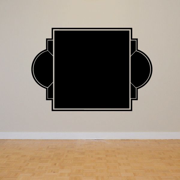 Black vinyl wall decal with square center and decorative outlined badge shape