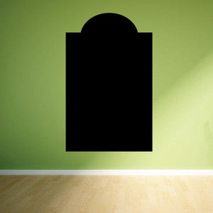 Black vinyl wall decal with arched top and rectangular body, matte finish