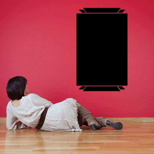 Vinyl wall decal sign, rectangular black with angled ends, no visible text