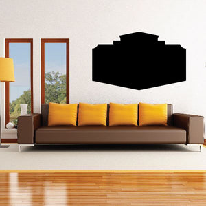 Black vinyl wall decal silhouette with blocky, house-like shape