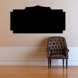 Black vinyl wall decal in rectangular badge shape with notched top edge