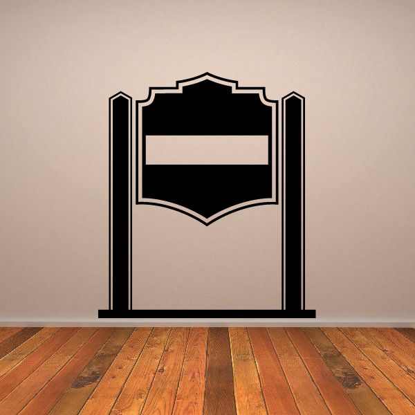 Black arched wall decal with door-like outline, centered stripe, and ground base