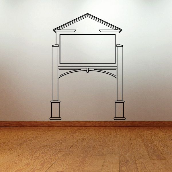 Vinyl wall decal with outline of house-shaped storefront sign, arched panel detail