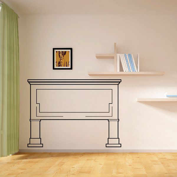 Vinyl wall decal of a fireplace mantel with simple line-art frame