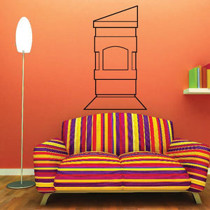 Black outline vinyl wall decal shaped like a tall cabinet with door