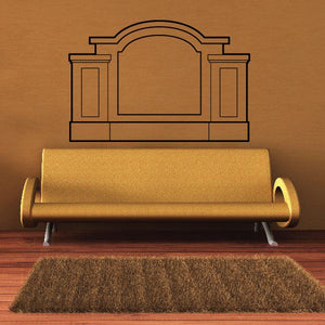 Vinyl wall decal of dark outlined storefront facade with arched center and side panels