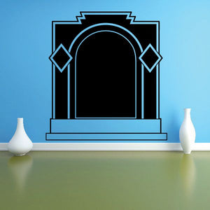 Vinyl wall decal: arched marquee outline with side diamond accents in black and blue